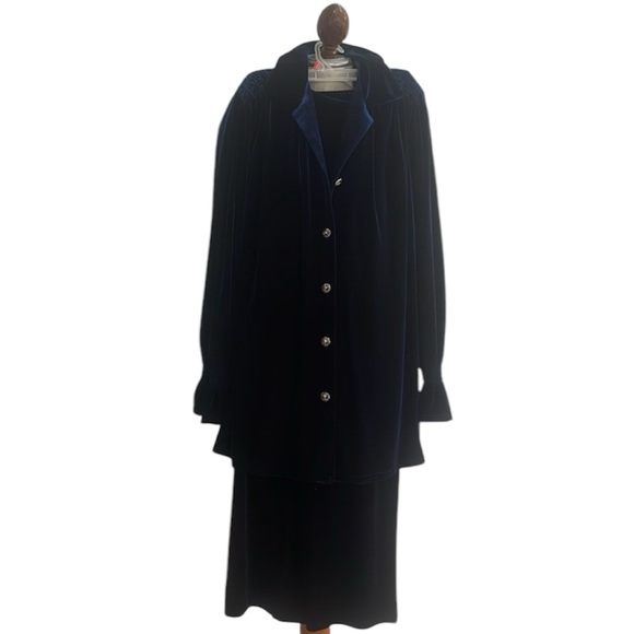 Coldwater Creek velvet suit 3 PC jacket sleeveless tank top pants navy blue XL